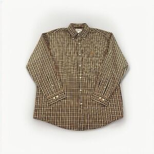 Carhartt Men's Button Down Long Sleeve 100% Cotton Pocket Brown Check Shirt L